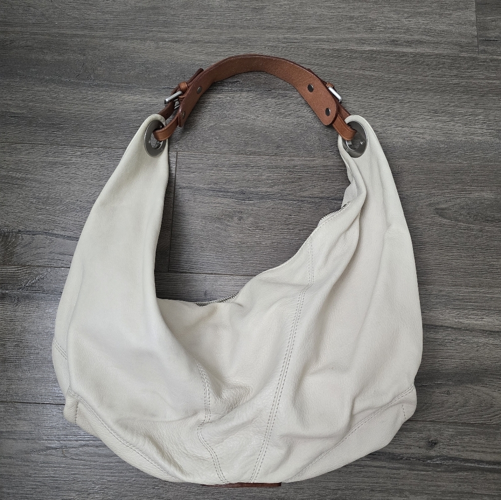 Christopher.kon Leather Slouchy Shoulder Bag Cream Tan Chic Streetwear Boho - Picture 2 of 16